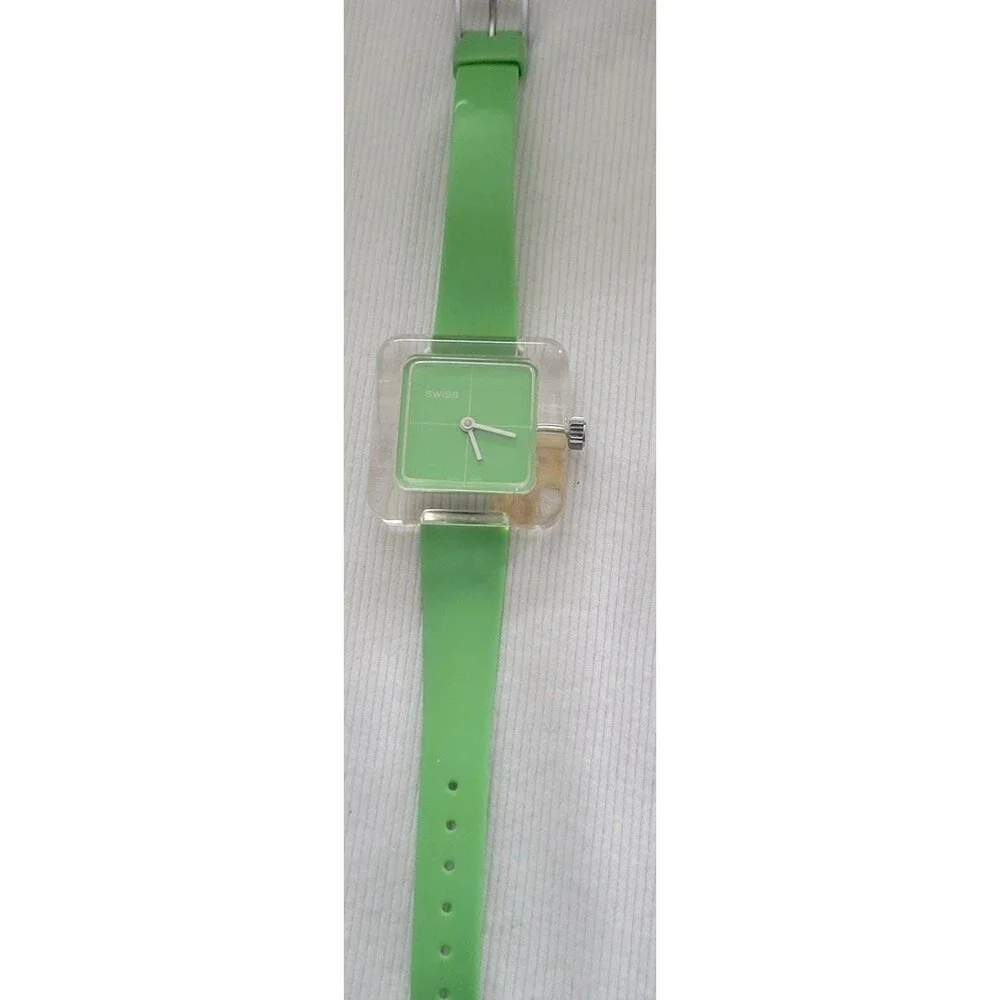 Swiss Original Swiss Branded and Made Vintage clear square watch Green